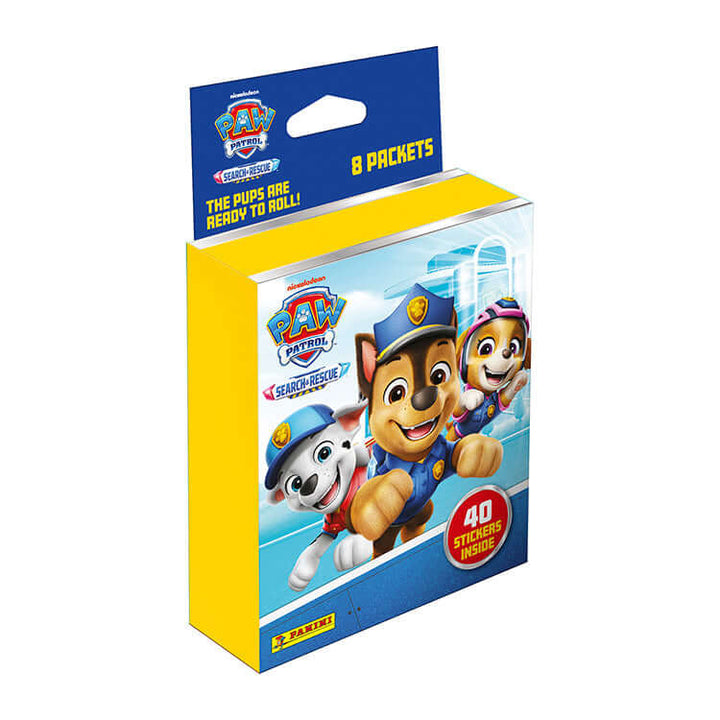 Paw Patrol Search &amp; Rescue Sticker Collection featuring 40 stickers inside, packaged in a colorful box from Panini.