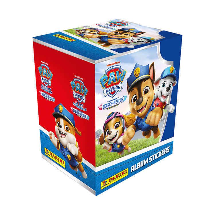 Paw Patrol Search & Rescue Sticker Collection box featuring beloved characters and album stickers for kids.