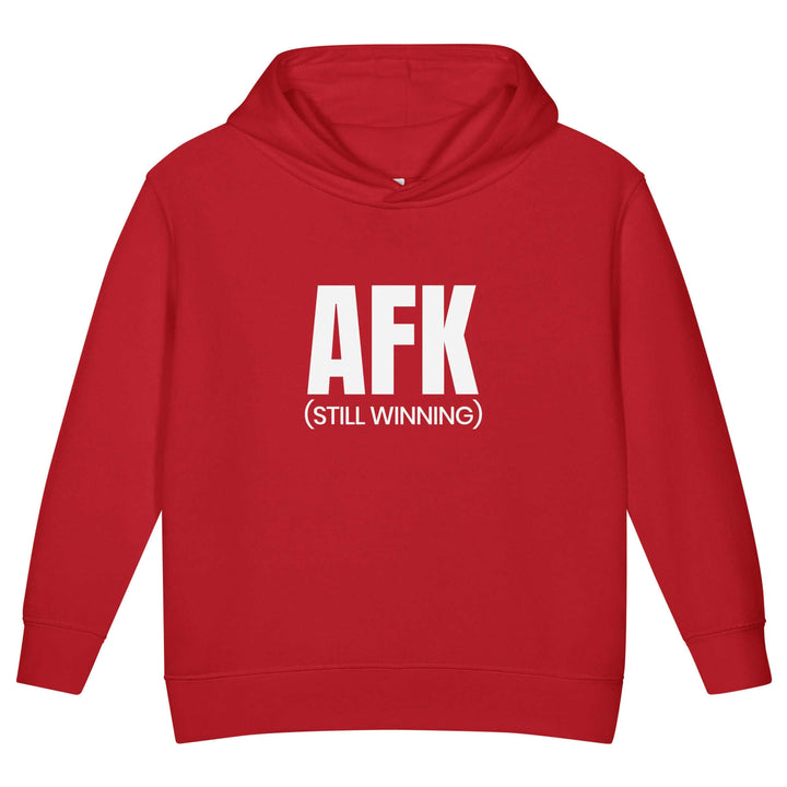 AFK Toddler fleece pullover hoodie in red with bold AFK (STILL WINNING) design for children.