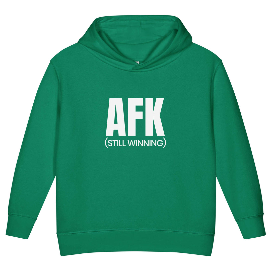 AFK Toddler fleece pullover hoodie in green with white text &