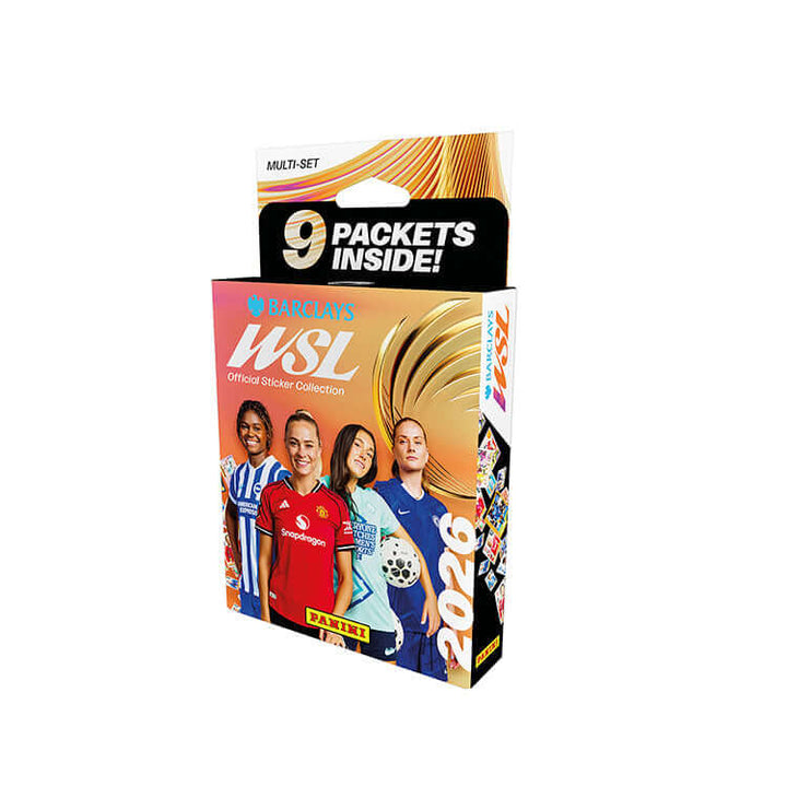 Barclays Women's Super League sticker collection 2026 multi-set pack containing 9 packets inside.