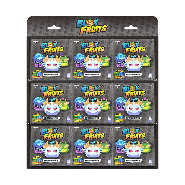 Blox Fruits Series 3 4-inch Collectable Plush mystery boxes displaying unique character designs.