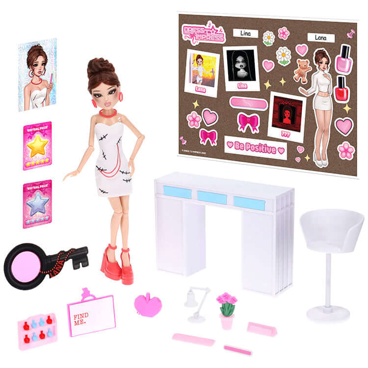 Dress To Impress Series 1 Lana Deluxe Fashion Doll with accessories and salon setup.