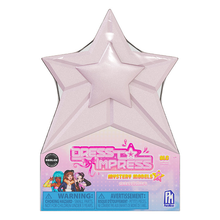 Dress To Impress Series 3 Mystery Doll with Exclusive DLC Code packaging featuring a pink star design.