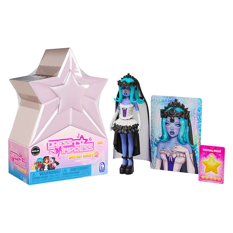 Dress To Impress Series 3 Mystery Doll with Exclusive DLC Code, packaging and doll displayed with accessories.