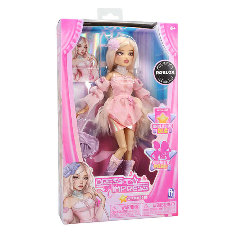 Dress To Impress Series 2 Fashion Doll - Winter Rose in elegant pink dress and floral accessories, ready for play.