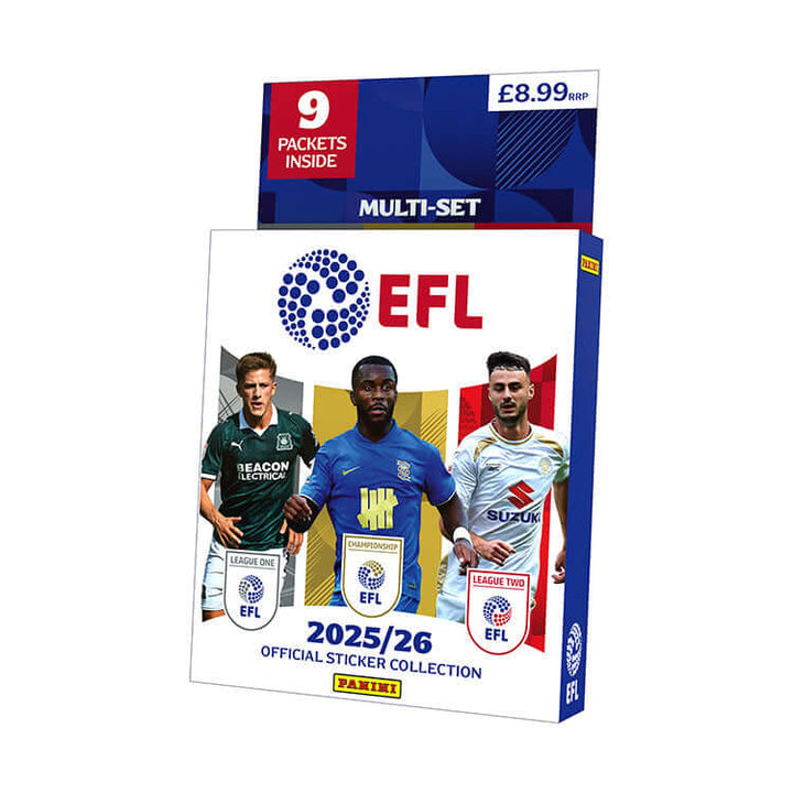 EFL 2025-26 sticker collection featuring players from League One, Championship, and League Two with 9 packets.