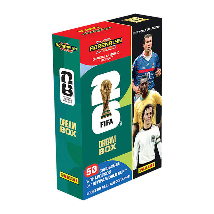 FIFA World Cup 2026 Adrenalyn XL Official Trading Cards Dream Box featuring 50 cards and legends of the FIFA World Cup.
