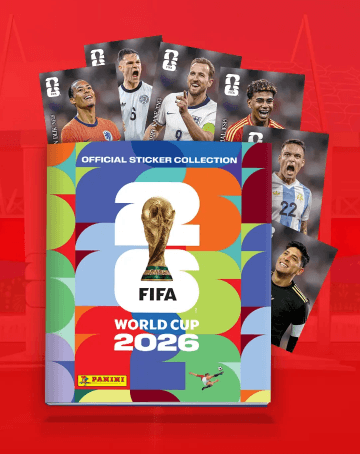 FIFA World Cup 2026 Official Sticker Album with stickers of players and the FIFA trophy