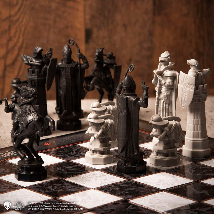 Harry Potter chess set featuring detailed figures in a chess match, inspired by the scene from Harry Potter and the Philosopher&