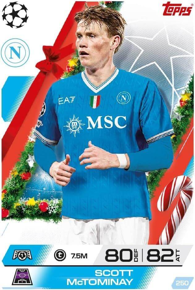 Match Attax 2025/26 - Festive Countdown Advent Calendar featuring Scott McTominay in a holiday-themed card.