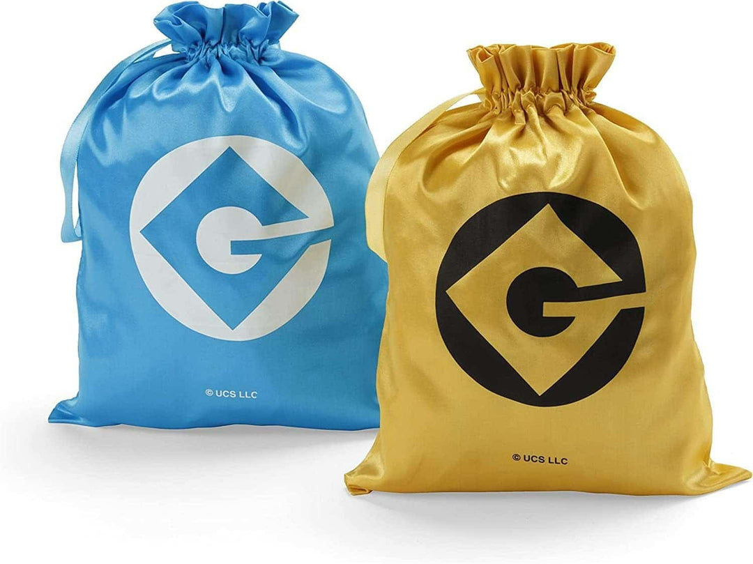 Minions Medieval Mayhem Chess Set Despicable Me blue and yellow bags with Minion logo design