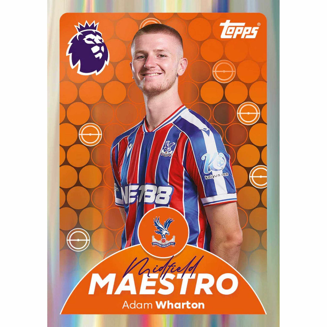 Premier League 2026 Stickers Mega Pack featuring Adam Wharton in Crystal Palace kit