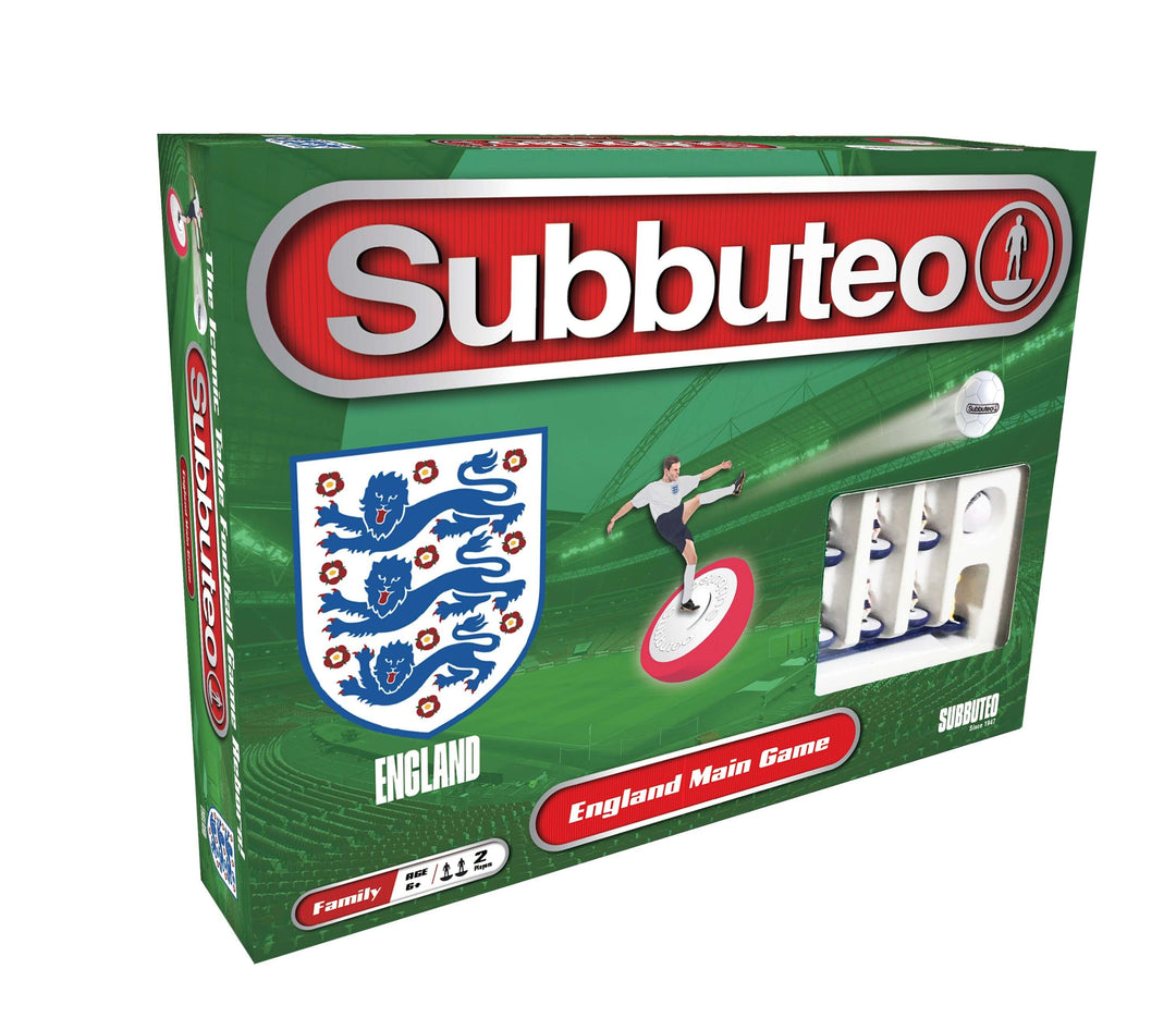 Subbuteo England Edition Main Game box featuring England crest and players ready for table football.