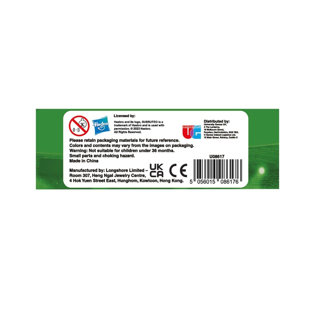 Subbuteo Training Set packaging with safety and manufacturer information, useful for future reference.