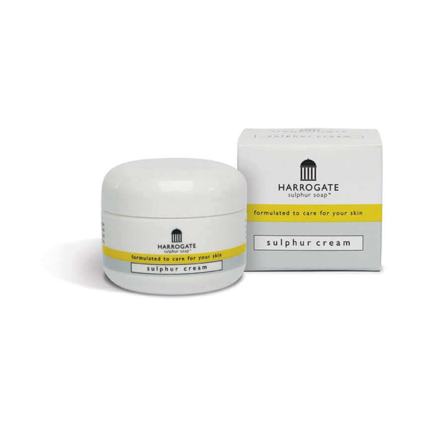Sulphur cream for skin repair in a 50ml jar with packaging, effective skin treatment.