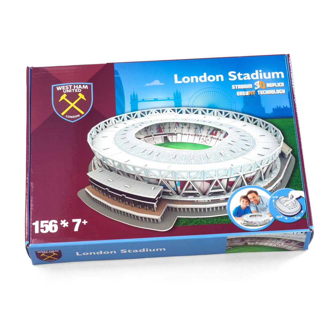 West Ham United London Stadium 3D Puzzle packaging with detailed design and age recommendation.